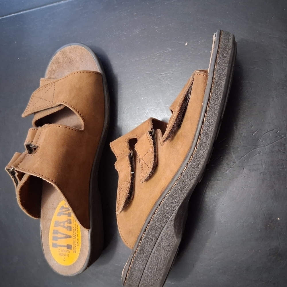Brown Suede Slip-On Sandals with Wide Straps